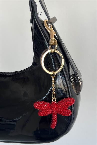 Altın Renk Yusufçuk Figürlü Taş Detaylı Çanta Charm/ Anahtarlık