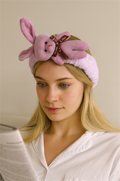 Lila Renk Tavşan Figürlü Peluş Saç Bandı