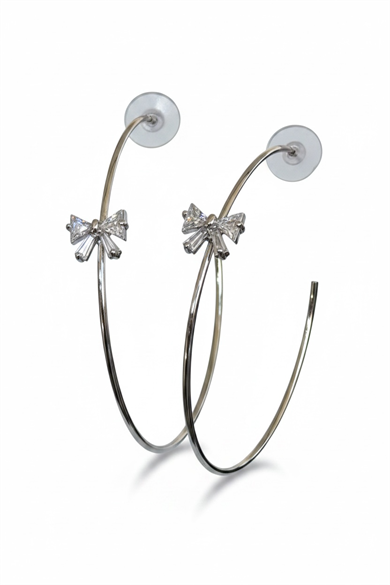 Gümüş Renk Kurdele Figürlü Halka Küpe (Çift)