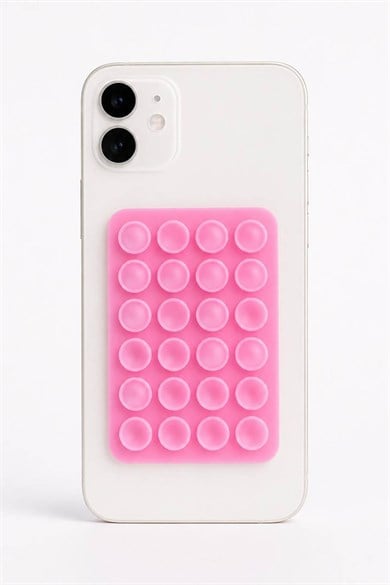 Pembe Renk Vantuzlu Vakumlu Yapışkanlı Telefon Tutacağı