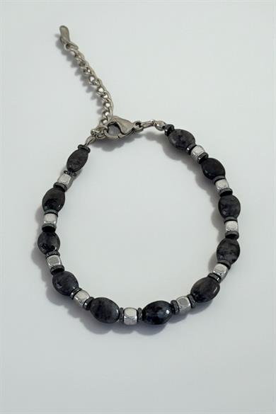 Karışık Renk Boncuk Detaylı Çelik Erkek Bileklik