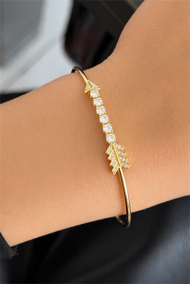 Altın Renk Taşlı Kelepçe Bileklik