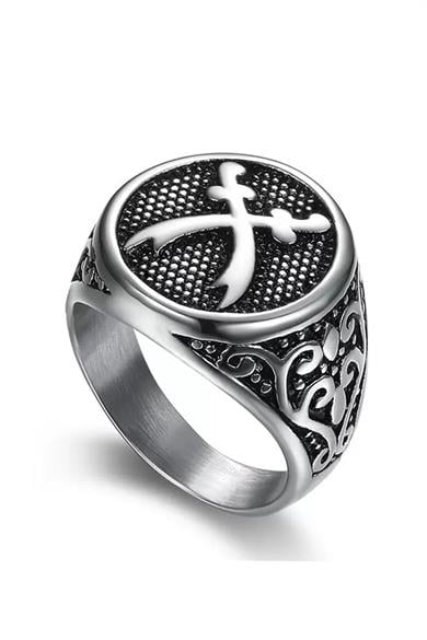 Gümüş Renk Kılıç Figürlü Ayarlanabilir Çelik Erkek Yüzük