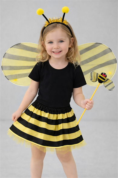 Sarı Ve Siyah Renk Arı Temalı Kanat /Asa /Taç /Etek Set