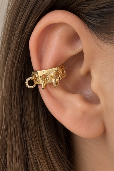 Altın Renk Taş Detaylı TX Ear Cuff (Tek)