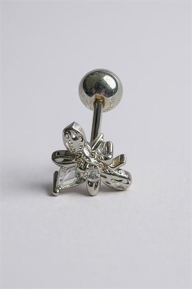 Gümüş Renk Arı Figürlü Cerrahi Çelik Tragus/Kıkırdak Küpe/Piercing (Tek)
