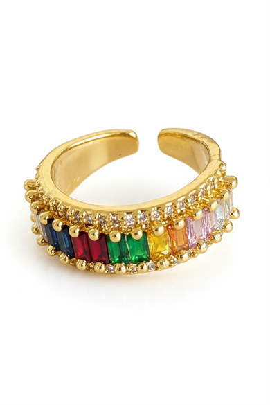 Altın Renk Taş Detaylı Ayarlanabilir Yüzük