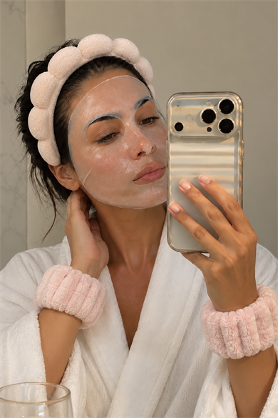 Pudra Renk Spa Taç Ve Peluş Su Emici Havlu Bileklik Set
