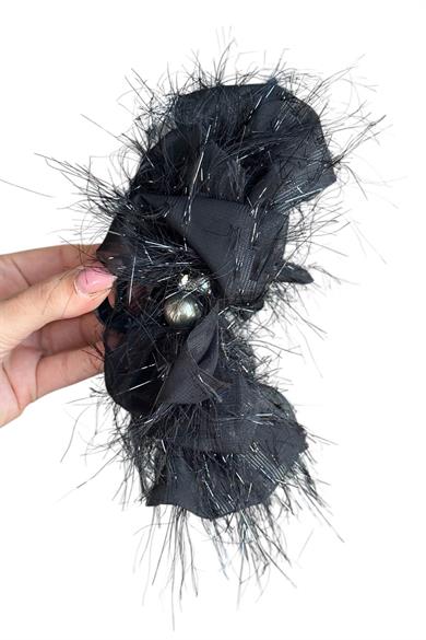 Siyah Renk Kurdele Figürlü Taş Detaylı Mandal Toka