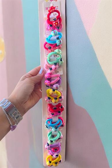 10lu Karışık Renk Uğur Böceği Figürlü Lastik Toka Set