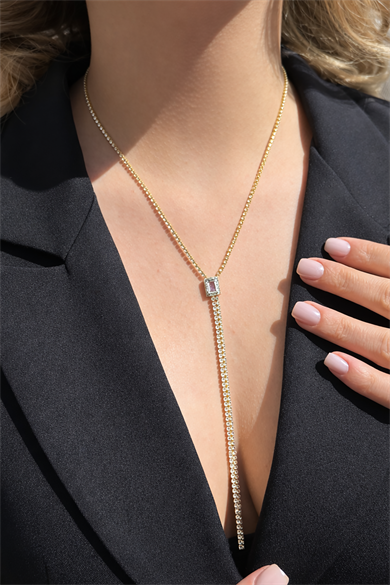 Altın Renk Taş Detaylı 14K Altın Kaplama Kolye