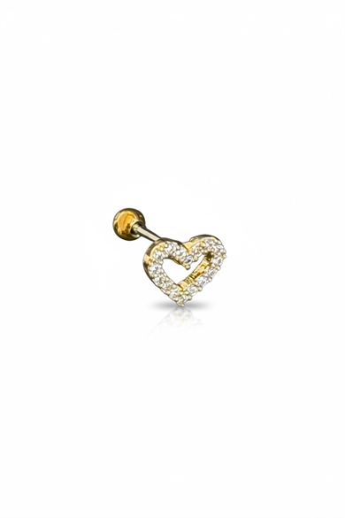 Altın Renk Kalp Figürlü Taşlı Cerrahi Çelik Tragus/Kıkırdak Küpe/Piercing (Tek)