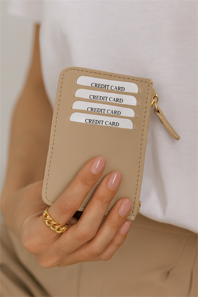 Bej Renk Deri Kadın Cüzdan/ Kartlık