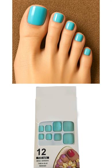 12li Turkuaz Renk Takma Tırnak Set (Yapıştırıcılı)