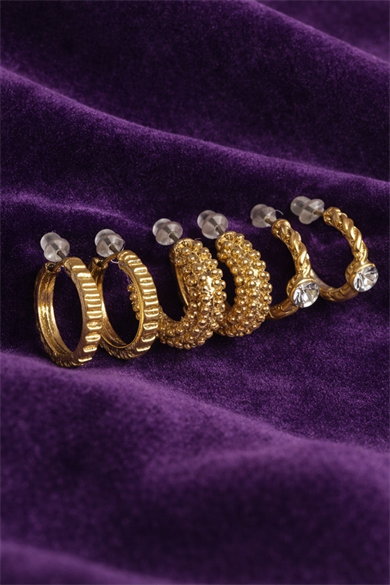 Altın Renk 6lı Halka Küpe Set