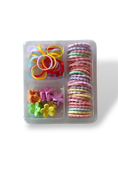 Karışık Renk Çocuk Havlu Toka Ve Saç Lastiği Mandal Toka Set