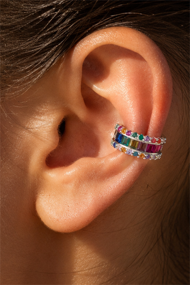 Gümüş Renk Taş Detaylı TX Ear Cuff (Tek)