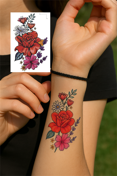 Geçici Çiçek Figürlü Mini Dövme Tattoo