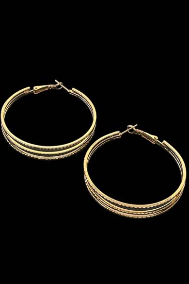 Altın Renk Üçlü Görünümlü Halka Küpe (Çift)