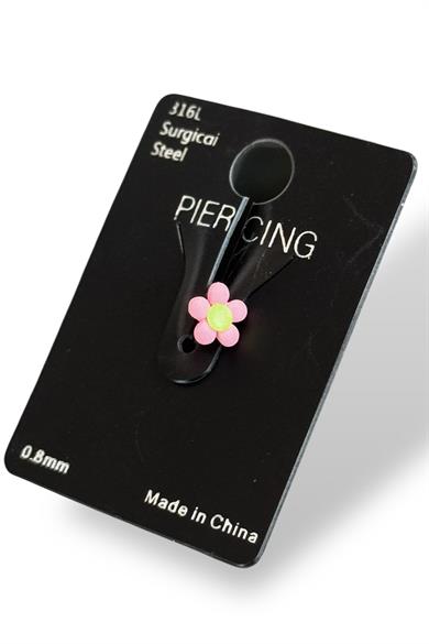 Pembe Renk Çiçek Figürlü Çelik Tragus/Kıkırdak Küpe/Piercing (Tek)