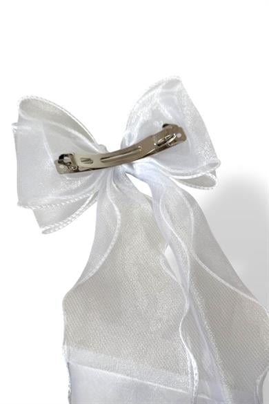 Beyaz Renk Taş Detaylı Kurdele Figürlü Otomat Toka