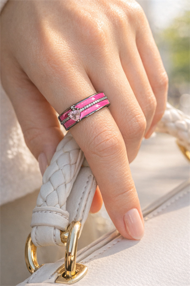 Pembe Renk Kalp Detaylı Ayarlanabilir Yüzük