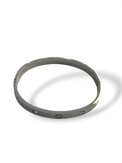 Gümüş Renk Taş Detaylı Çelik Kelepçe Bileklik