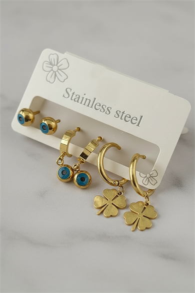 6lı Altın Renk Karışık Figürlü Çelik Halka Küpe Set