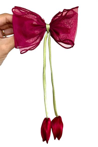 Bordo Renk Lale Figürlü Otomat Toka