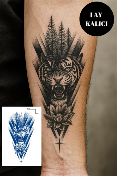 Kaplan Figürlü 12 Saat Sonra Kararan Geçici Orta Dövme Tattoo