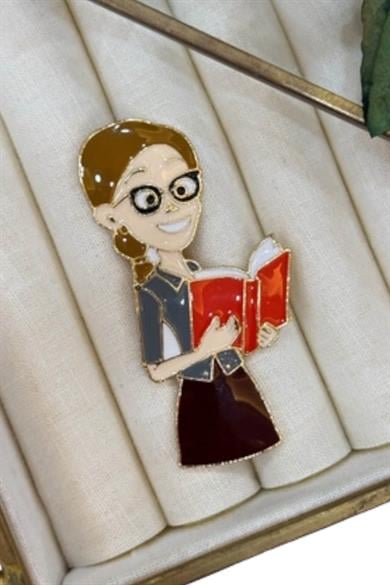 Karışık Renk Öğretmen Figürlü Broş