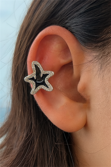 Gümüş Renk Yıldız Figürlü Çift Taraflı 14K Altın Kaplama Ear Cuff (Tek)