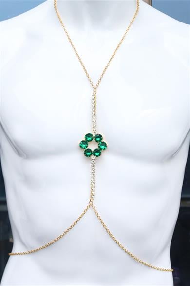 Altın Renk Yeşil Taş Detaylı Tasarım Vücut Aksesuar