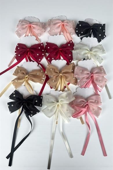 12li Karışık Renk Kurdele Figürlü İnci Detaylı Otomat Toka Set 