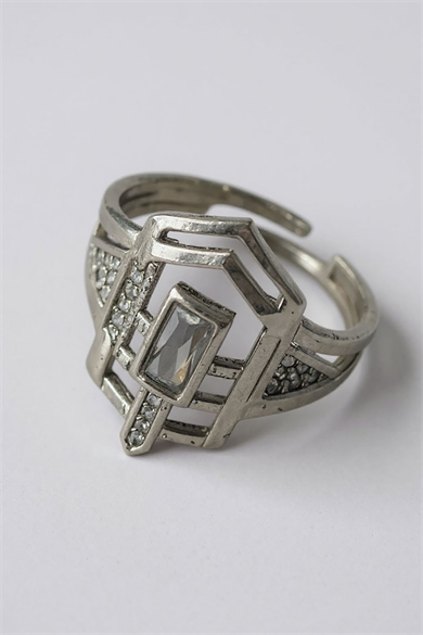 Gümüş Renk Taş Detaylı Ayarlanabilir Yüzük