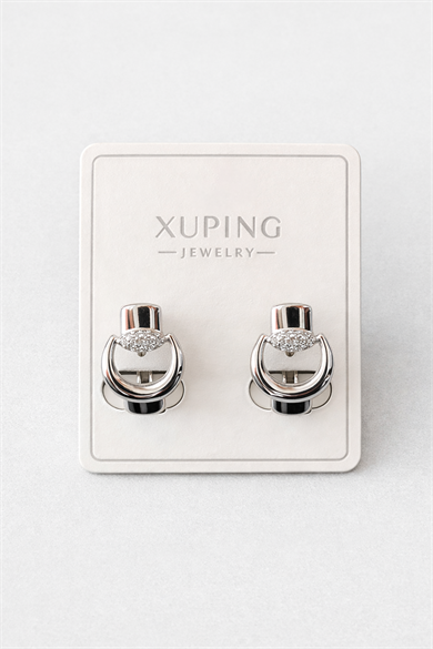 Gümüş Renk Taş Detaylı Çelik Xupıng VİP Küpe