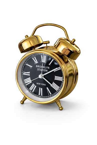 Altın Renk Dekoratif Işıklı Alarmlı Yuvarlak Masa Saati