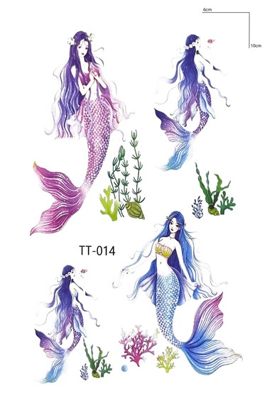 Renkli Deniz Kızı Mini Geçici Dövme Tattoo
