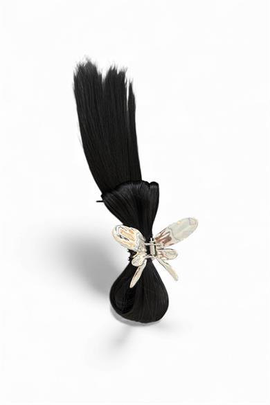 Siyah Renk Dağınık Topuz Efektli Saç Eklentisi Kelebek Figürlü Mandal Toka