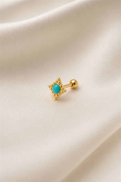 Altın Renk Mavi Taşlı Cerrahi Çelik Tragus/Kıkırdak Küpe/Piercing (Tek)