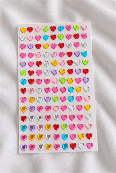 Karışık Renk Kalp Figürlü Yapışkanlı Taş Sticker 