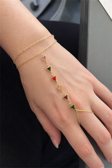 Altın Renk Üçgen Figürlü Taş Detaylı  Çelik Şahmeran