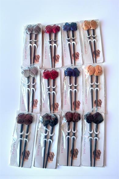 12li Karışık Renk Gül Figürlü Topuz Kalemi/ Tokası Set