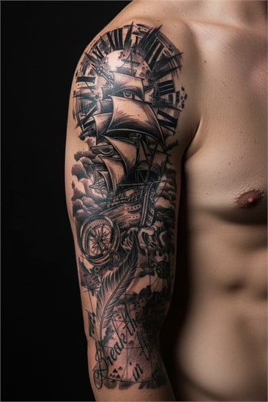 Gemi Kol Sonradan Kararan Yarı Kalıcı Geçici Dövme Tattoo  