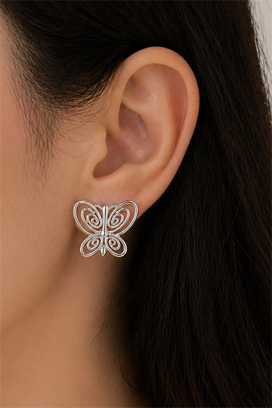 Gümüş Renk Kelebek Figürlü Füsun Küpesi (Çift)