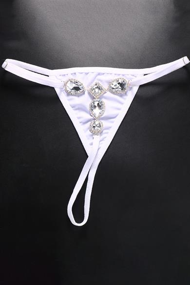 Beyaz Renk Taş Detaylı Tanga