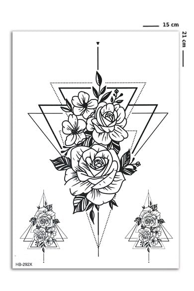Soyut Üçgen Ve Gül Geçici Dövme Tattoo