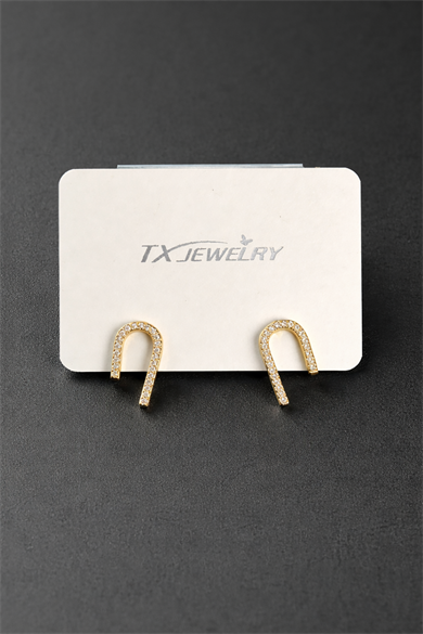 Altın Renk Taş Figürlü Çelik TX  Küpe (Çift)