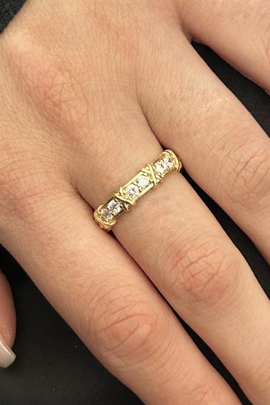 Altın Renk Taş Detaylı Ayarlanabilir Yüzük