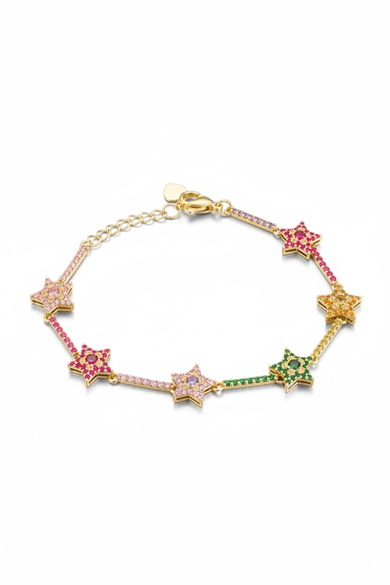 Karışık Renk Taş Detaylı Yıldız Figürlü VİP Bileklik